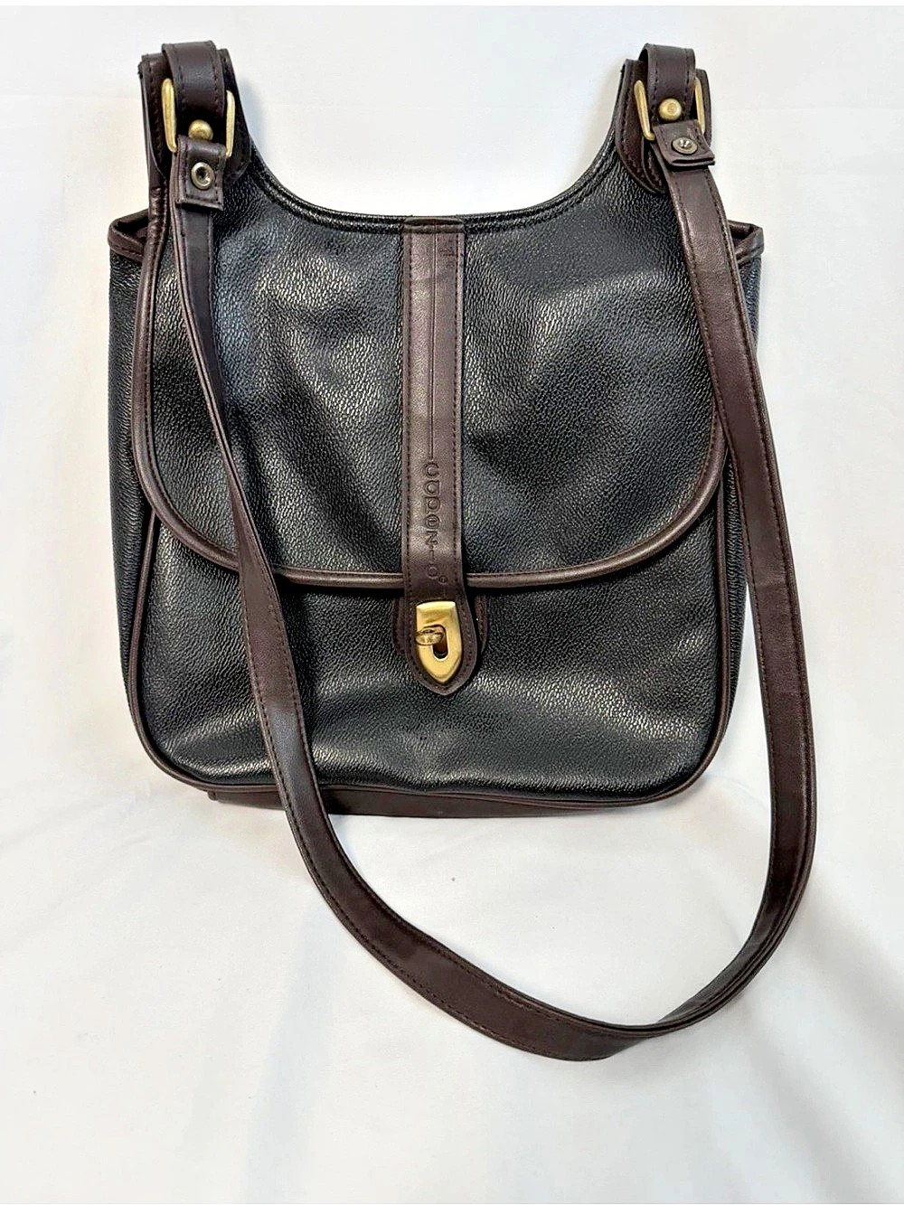 Tignanello Black Brown Leather Crossbody Shoulder Bag Flap Purse